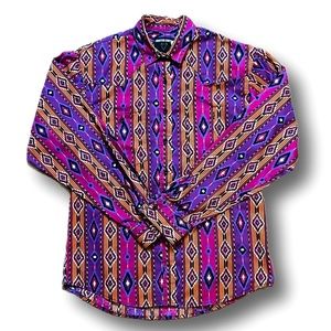 Frontier series vintage 90s Aztec pattern western wear button up M